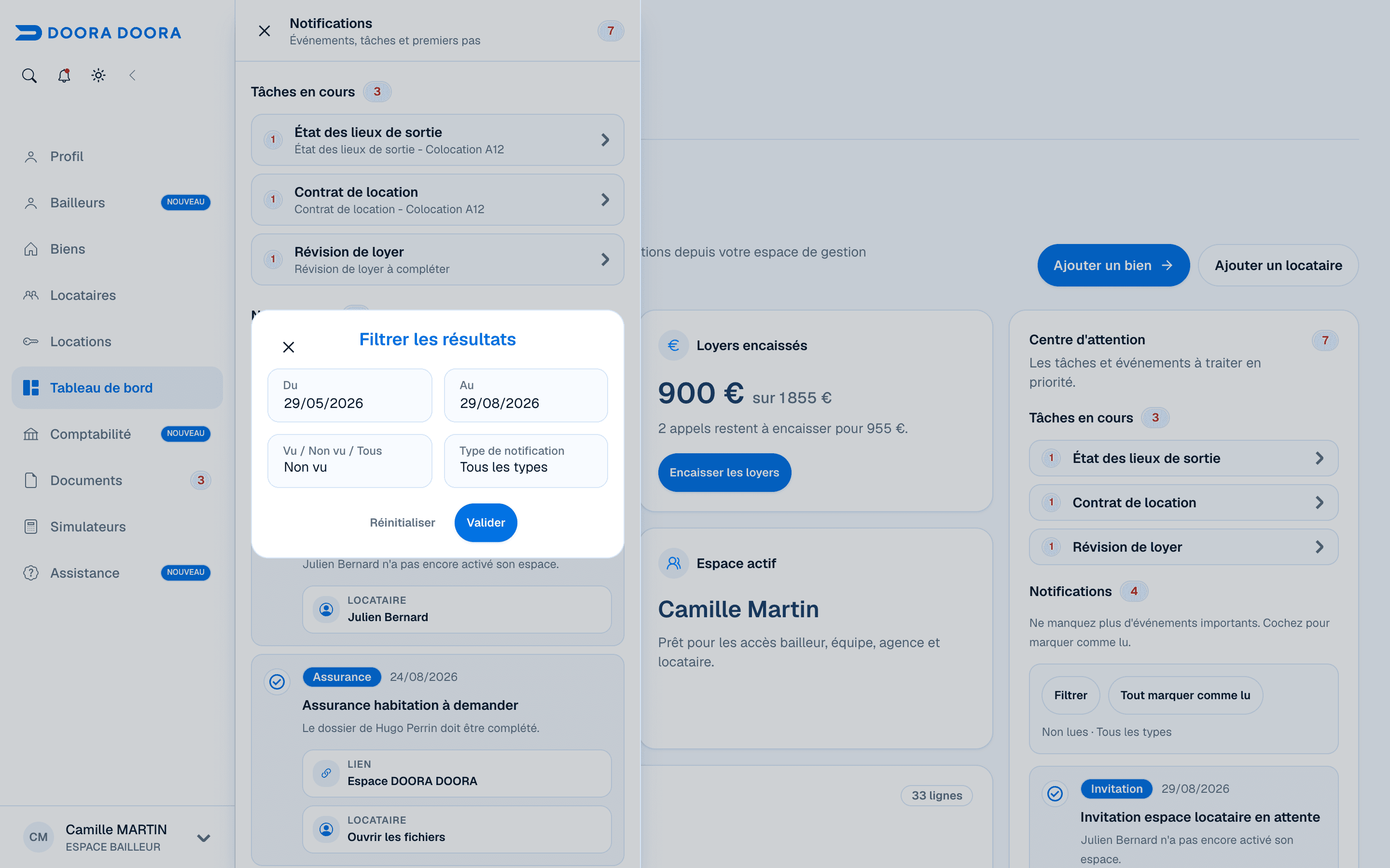 Filtrer les notifications dans DOORA DOORA
