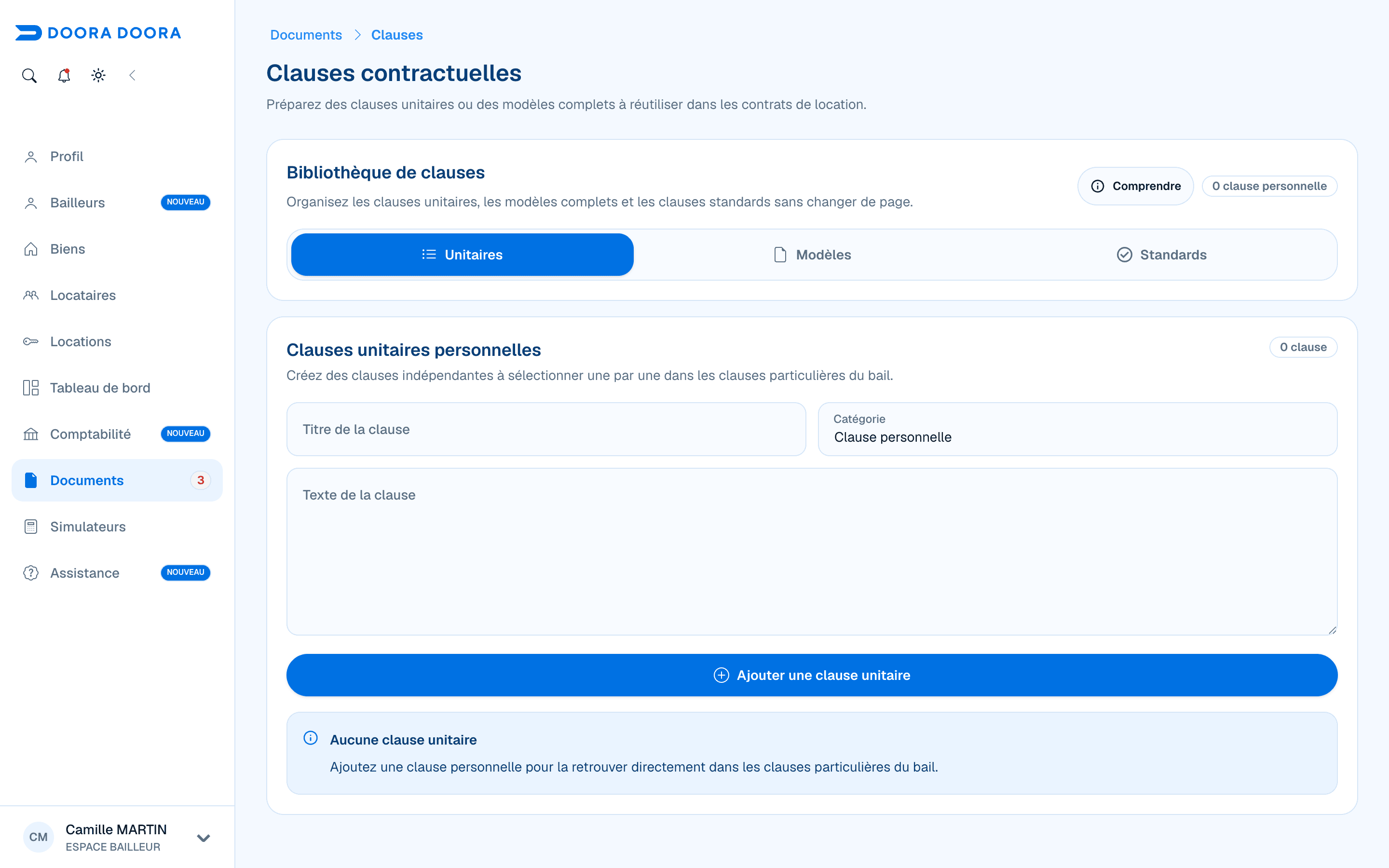 Bibliothèque de clauses contractuelles réutilisables dans DOORA DOORA