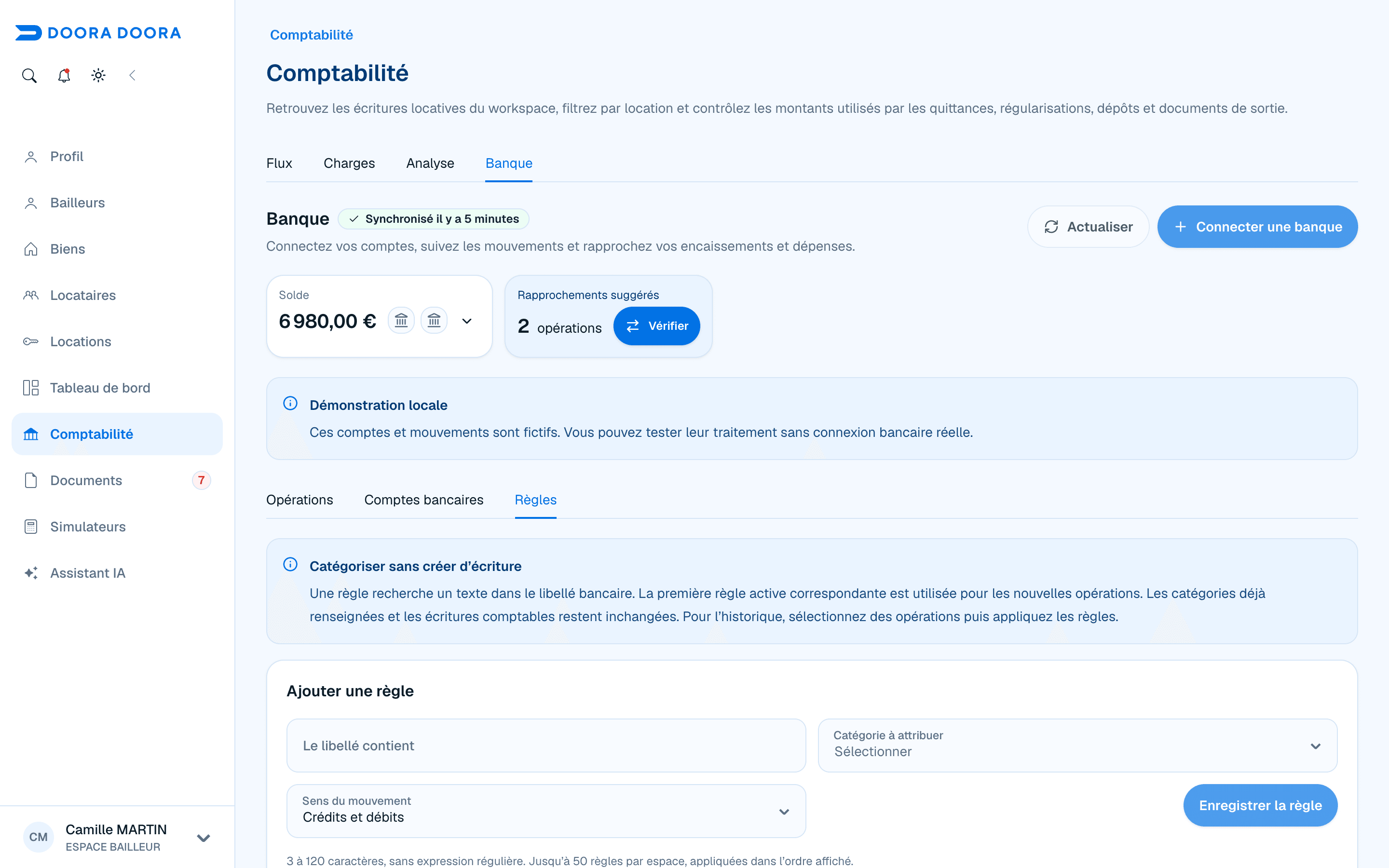 Règle de catégorisation des dépenses d’assurance dans le compte fictif du guide