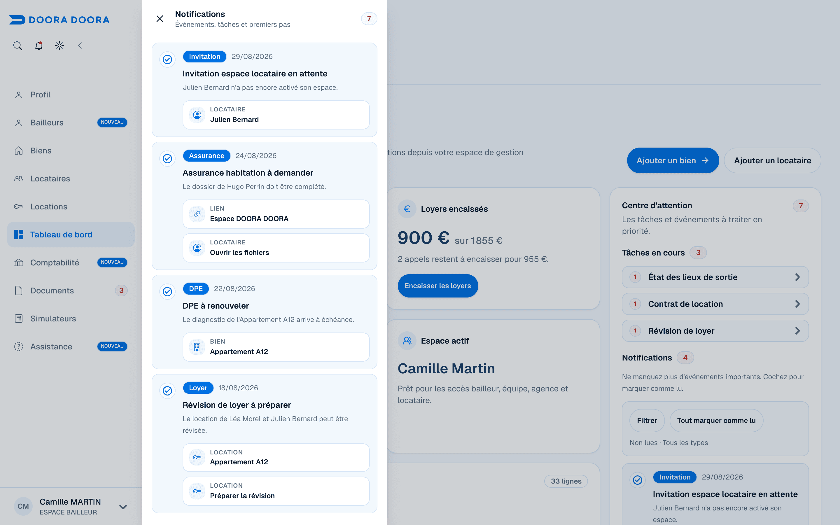 Notification de révision de loyer dans DOORA DOORA