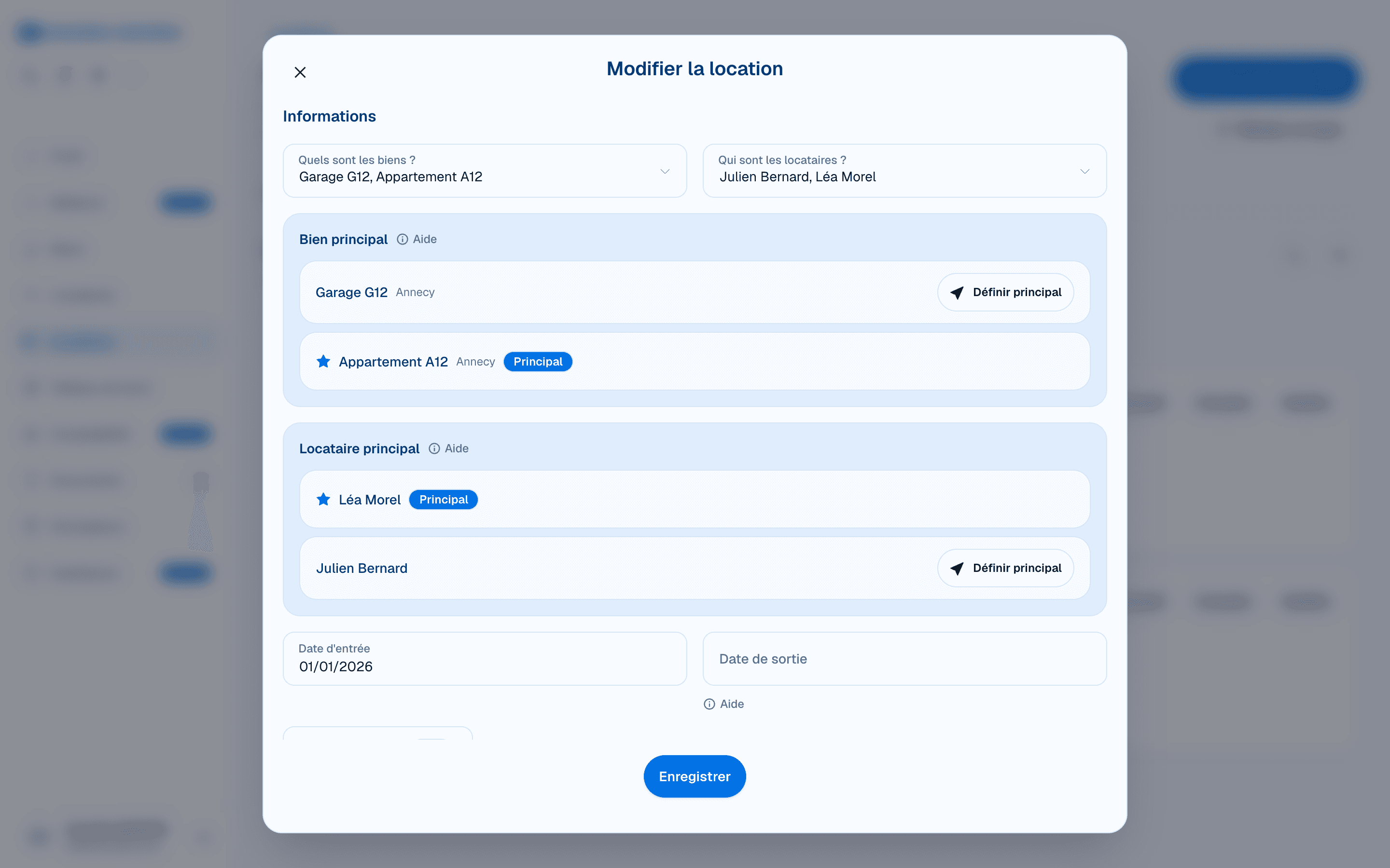 Modifier les informations générales d’une location dans DOORA DOORA
