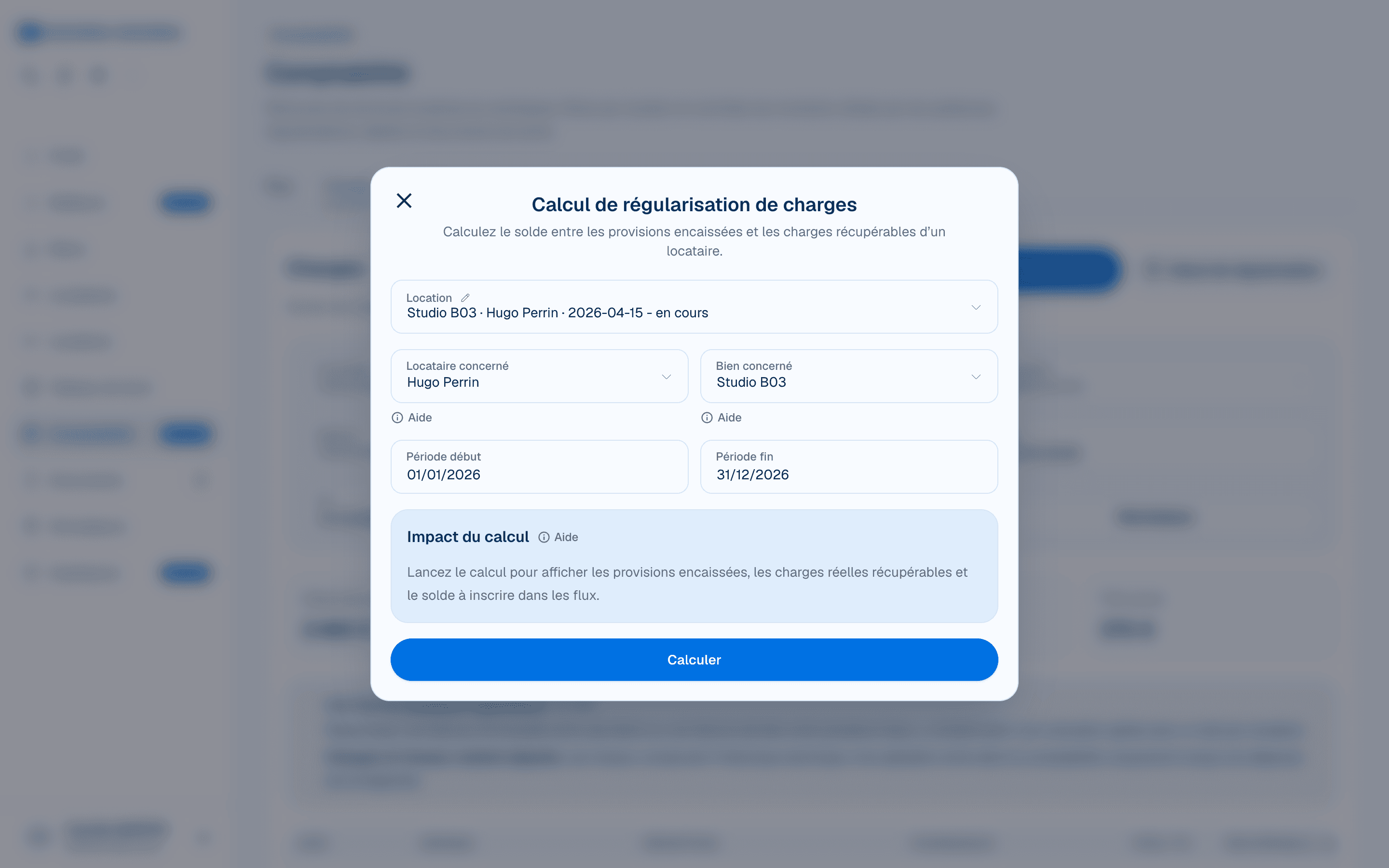Calcul guidé d’une régularisation de charges dans DOORA DOORA