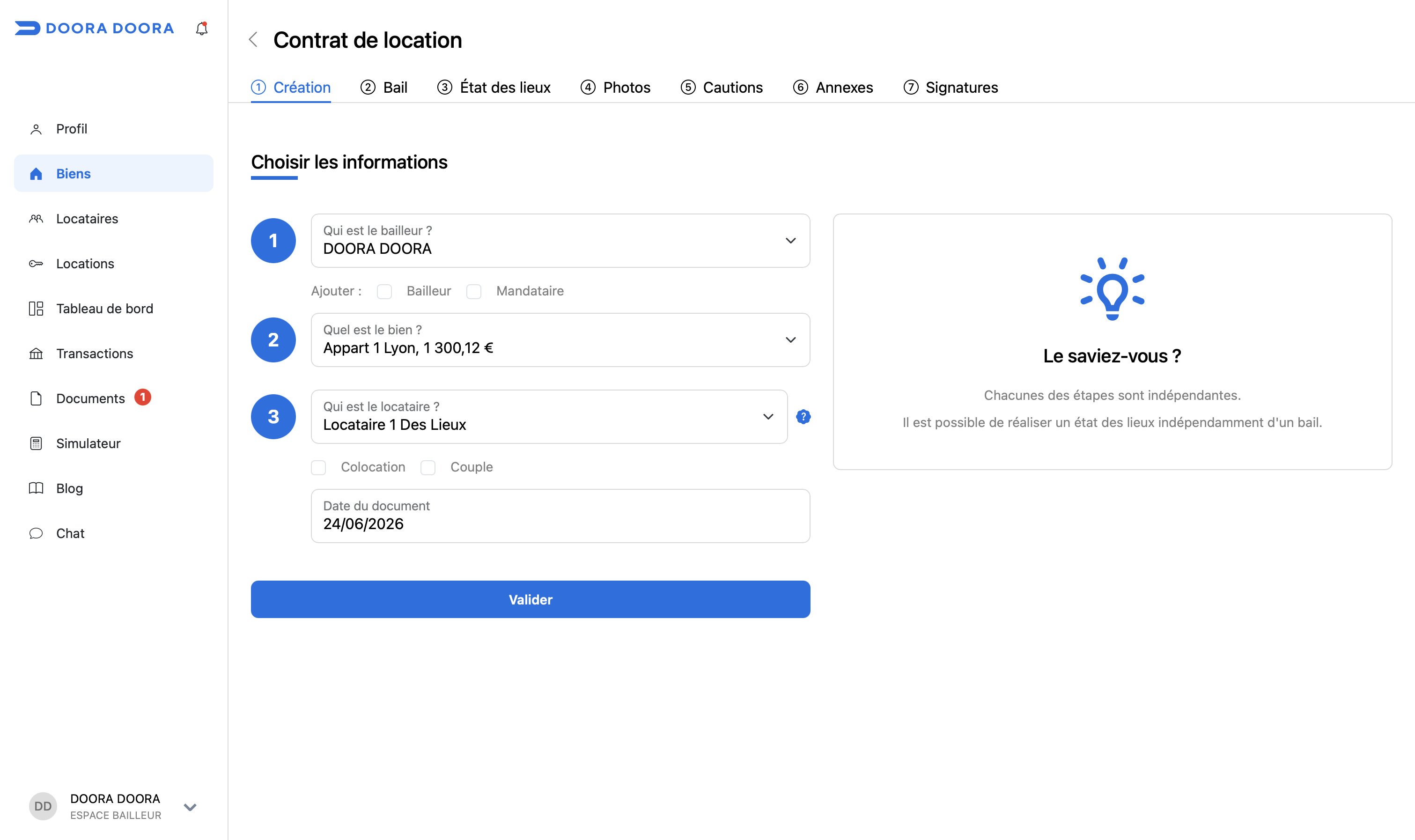 contrat de location DOORA DOORA