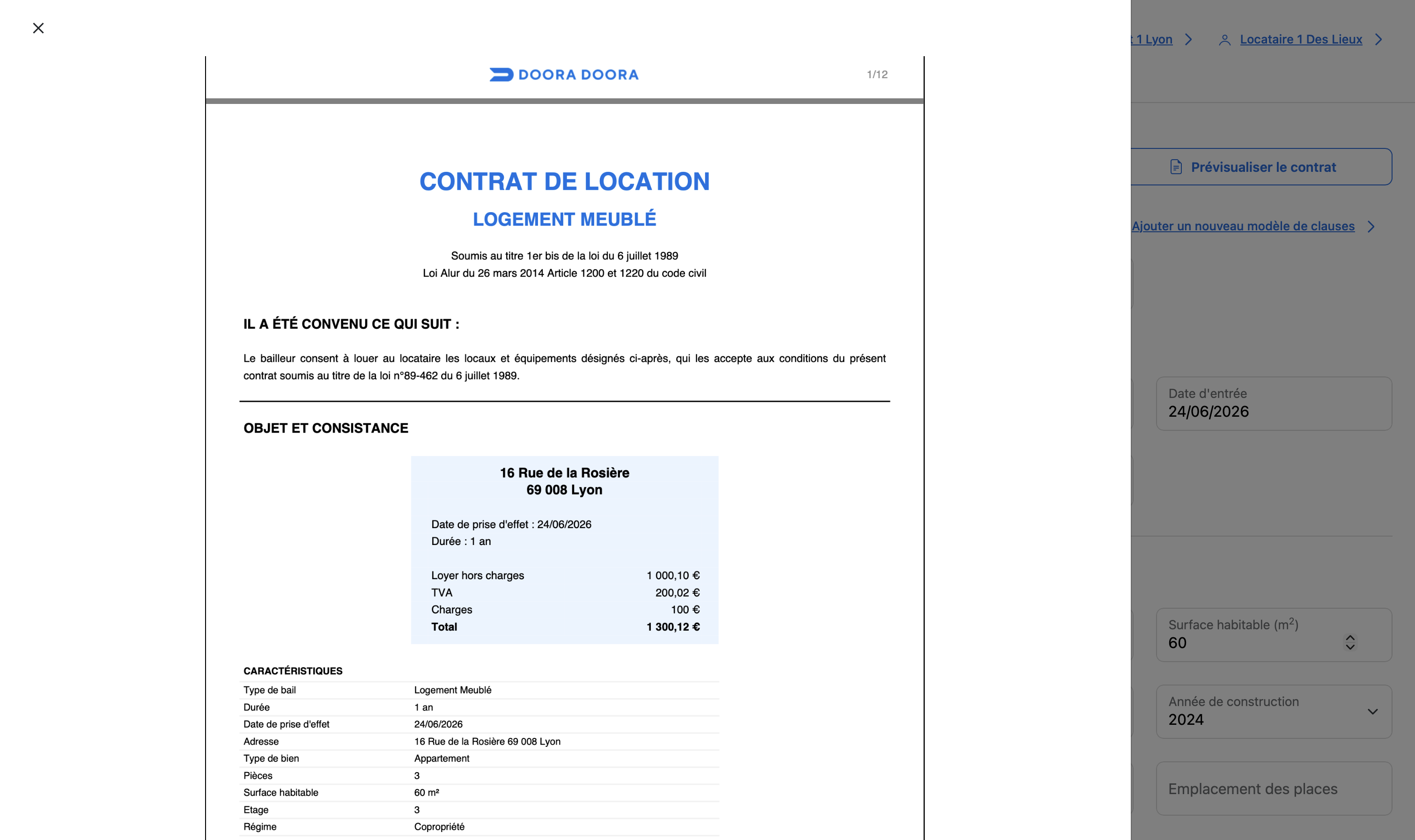 prévisualisation contrat de location DOORA DOORA