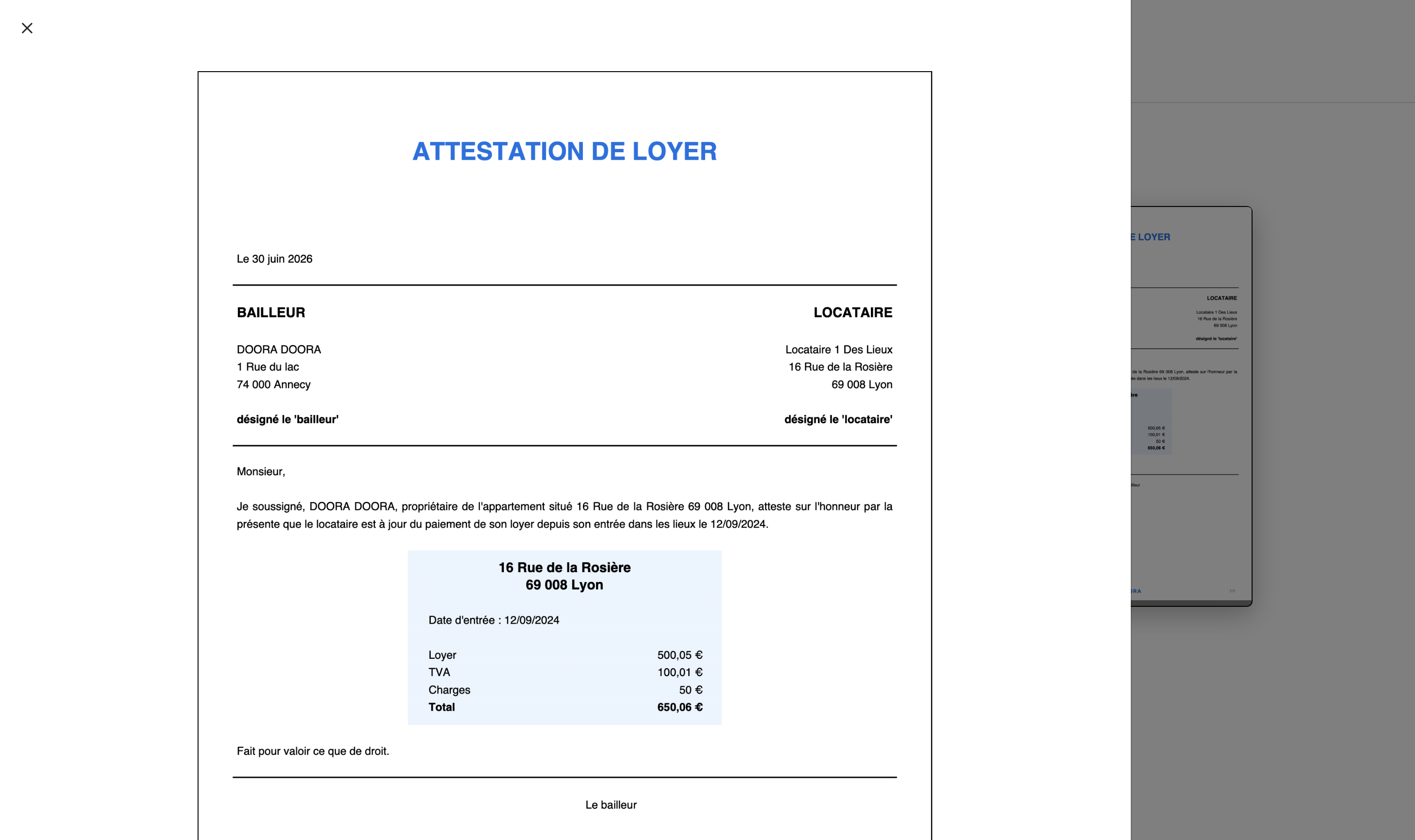 prévisualisation attestation de loyer DOORA DOORA